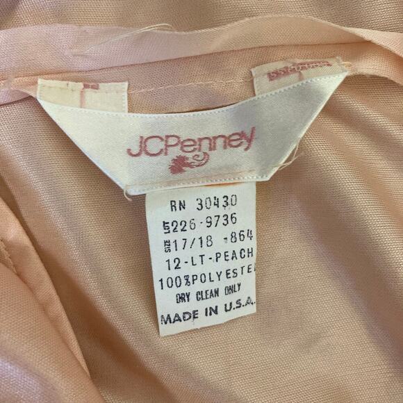 JCPenney Vintage 80s Lace Slip Dress Drop Waist Bias Cut Handkerchief Hem Peach - Picture 15 of 16